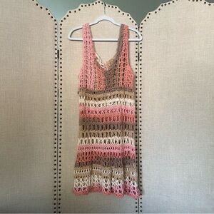 Vintage Pink and Brown Multi - Color Fit and Flare Corset Crochet Dress